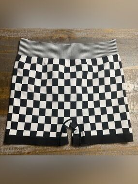 Checkerboard High-Rise Bike Shorts — Black & White